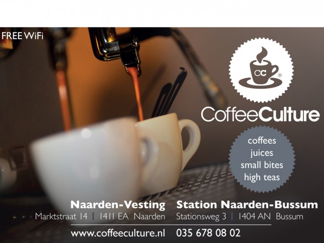 Advertentie voor Coffee Culture in Naarden en Bussum.