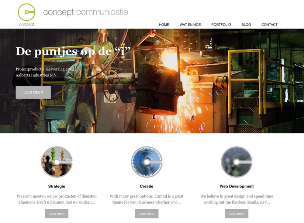 Screendump van de nieuwe site van Concept Communicatie, gebouwd in WordPress.