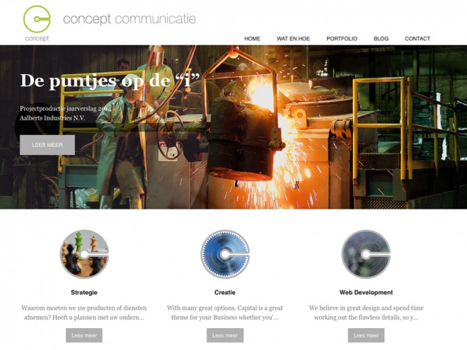Screendump van de nieuwe site van Concept Communicatie, gebouwd in WordPress.